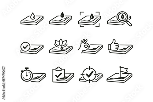 Readiness droplet liquid calm kitchen test quick capture groove icon vector set
