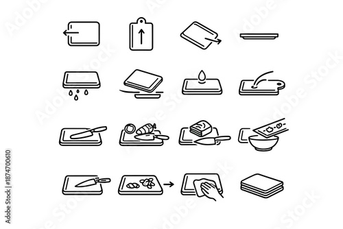 Icon cutting facing placement calm board workflow vector focus orientation minimalist silhouette