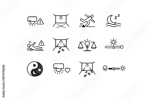 Icon vector warning night logic path risk awareness hallway correction cue light