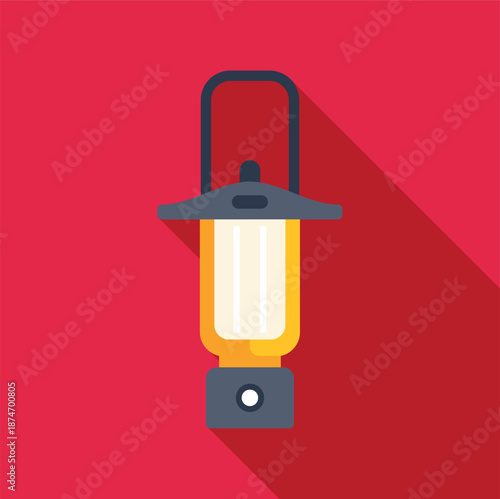 Camping lantern icon with long shadow on a bold red background