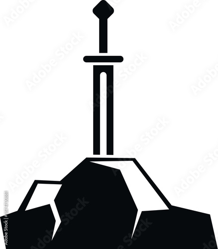 Sword hilt and blade emerging from a rock, depicting the ancient legend