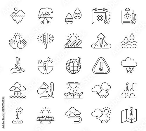 Climate icons set . editable line icons, weather, nature and environment symbols