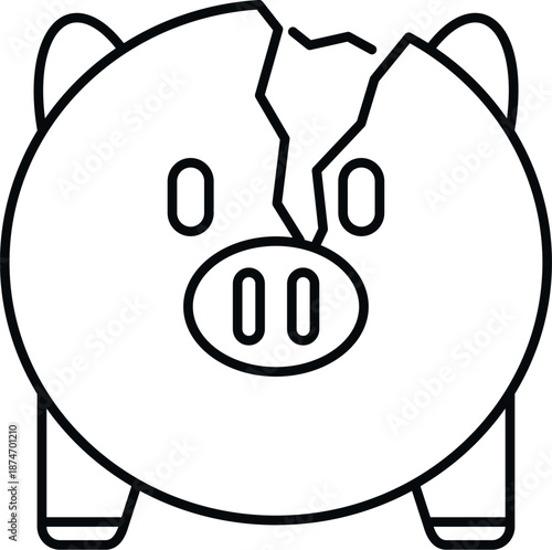 Broken piggy bank icon showing financial crisis, debt, and lost savings