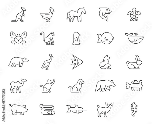 Animals icons set . editable line icons, outline, wildlife and nature symbols