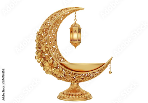 golden crescent lantern sculpture for ramadan decor