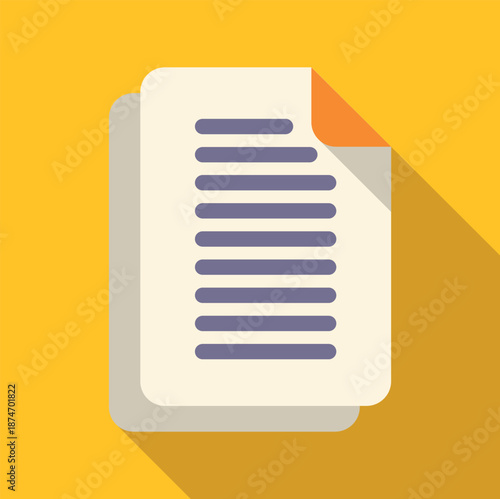 Stylized flat design icon showing a document with text lines and folded corner