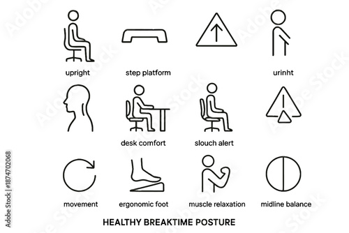 Movement vector icons triangle alert posture neck icon support slouch cue healthy