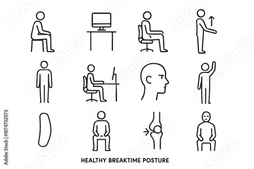 Vector elevated breaktime eye icon elbow shape workstation icons awareness line healthy
