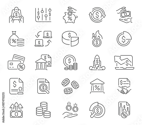 Revenue vector icons in line style. Revenue icons set. Outline finances icons