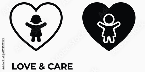 Heart Icons With Child Silhouette Representing Love And Care Keywords: heart, child, silhouette, icon, love, care, protection