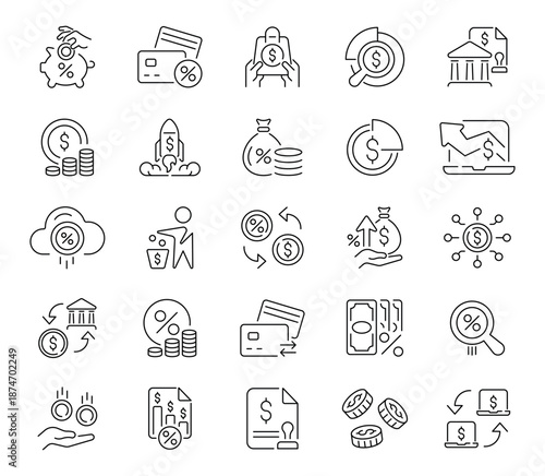 Budget vector icons in line style. Budget icons set. Money icons collection