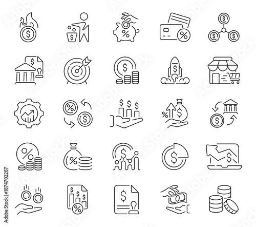 Business vector icons in line style. Business icons collection. Outline business icons