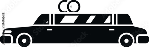 Limousine with wedding rings creating an icon for marriage and luxury transport