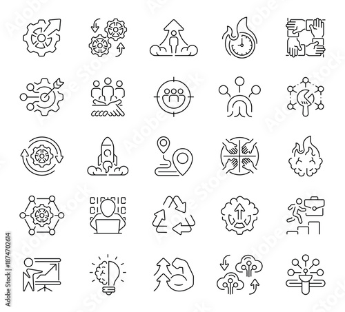 Process vector icons in line style. Process related icons collection.