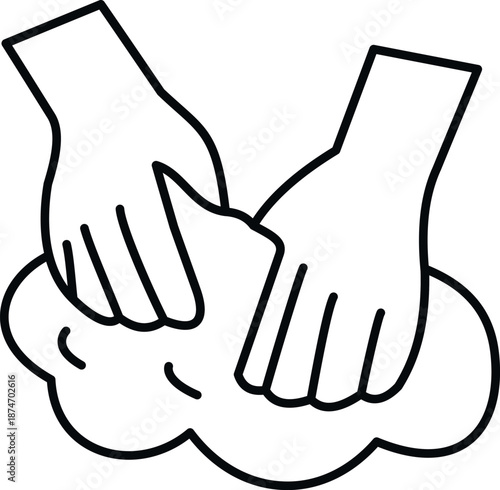 Hands kneading dough, preparing food ingredients, illustrating the baking process