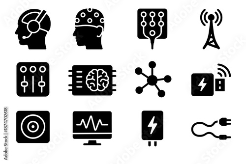 Data interface array headset vector power neural calibration icons signal display icon