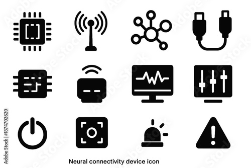 Unit icons data calibration icon vector control chip connectivity module hub neural