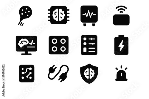 Icon shield neural device led icons implantable control signal cable chip processor