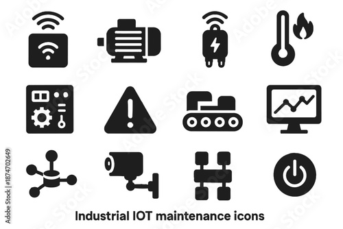 Data belt module motor icon panel camera sensor control industrial iot vector