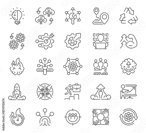 Process related icons collection. Process vector icons in line style. Processing symbols