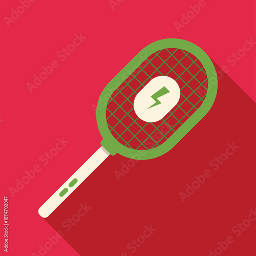 Electric bug zapper racquet killing flying insects with a lightning bolt symbol