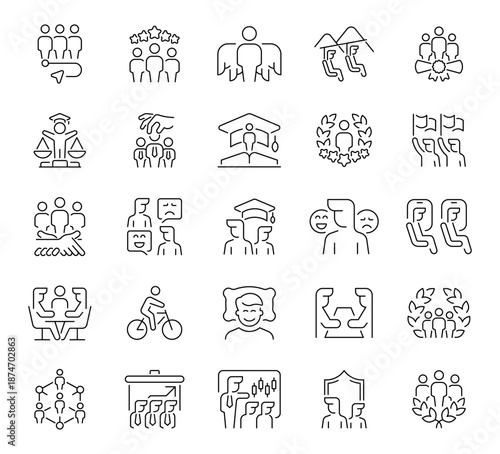  Public, society, community related icons. Public vector icons in line style. Public outline icons.