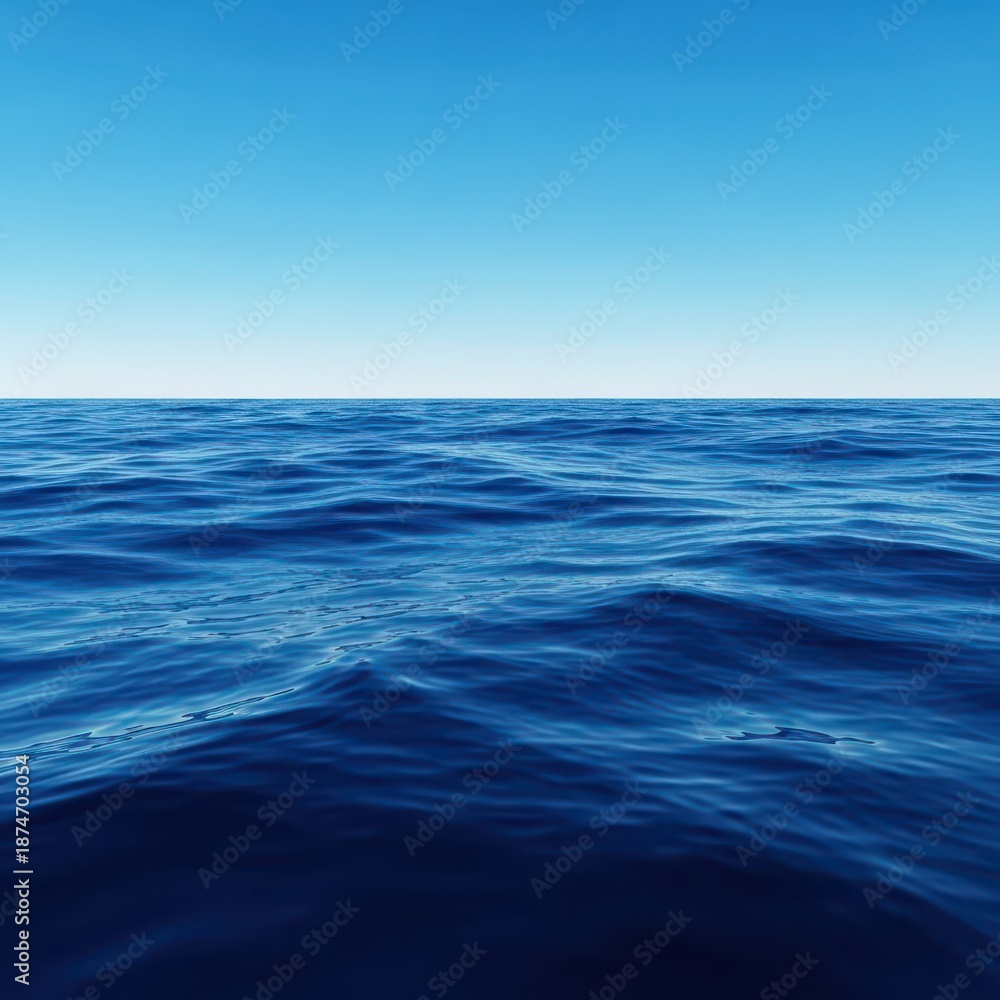 Obraz premium Deep blue liquid mass stretches to the horizon under the bright summer sky, conveying freedom and endless possibility, nature, marine, pure