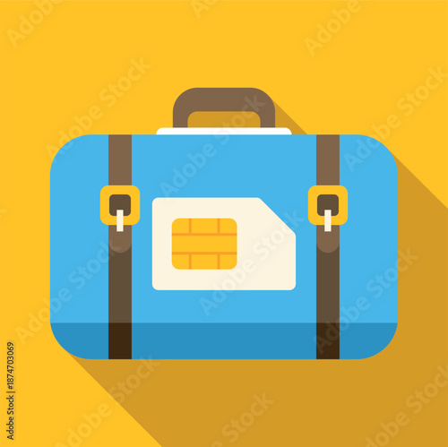 Suitcase with a sim card representing global communication and travel connectivity