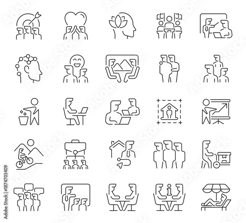  Public, society, community related icons. Public vector icons in line style. Public outline icons.