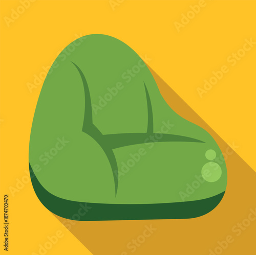 Green bean bag chair providing comfortable, casual seating with a modern flat design