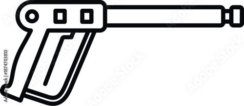 Pressure washer gun, a high pressure cleaning tool, shown in line art style