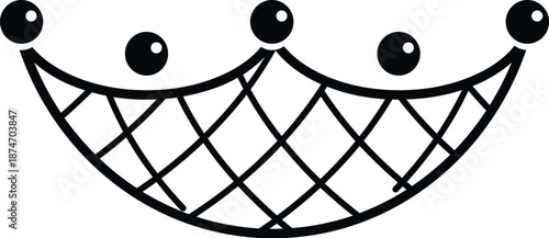 Hanging fishing net or hammock with floats in a simple black and white style