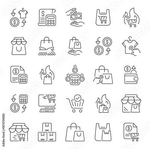 Shopping vector icons in line style. Shopping related icons. Shopping icons collection