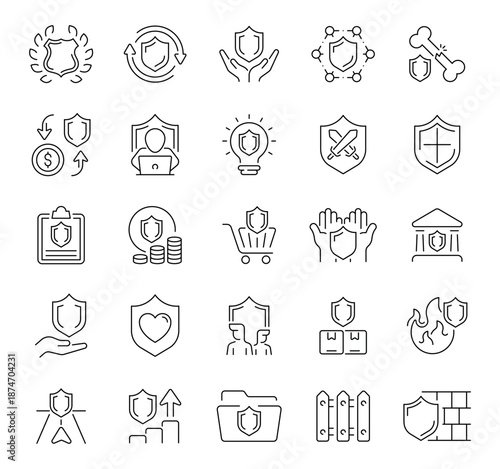 Safety vector icons in line style. Safety and protection related icons. Safety vector icons collection