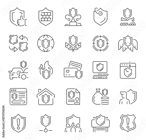 Safety icons collection. Thin line safety icons set. Protection related icons