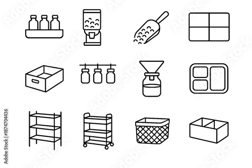 Sectioned bin icons box minimalist pantry icon vector scoop shelving jar bulk