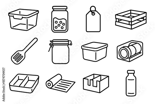 Icons dry pantry small box scoop vector bottle label icon liner minimalist