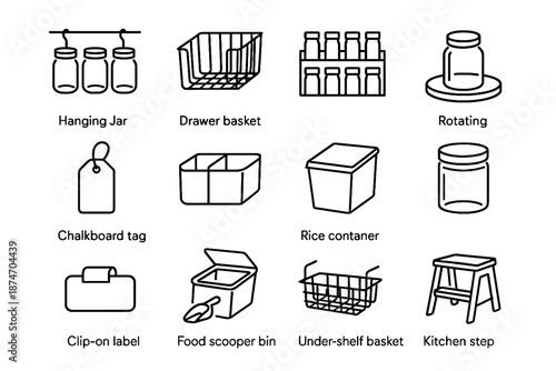 Simple vector chalkboard rice icon pantry hanging shelf wide rack bin jar
