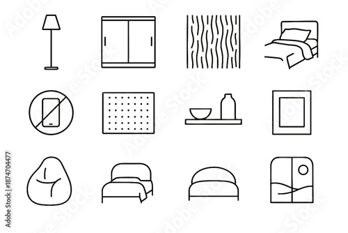 Quiet curved lamp bedroom icon vector day minimalist bedsheet frame clean rug