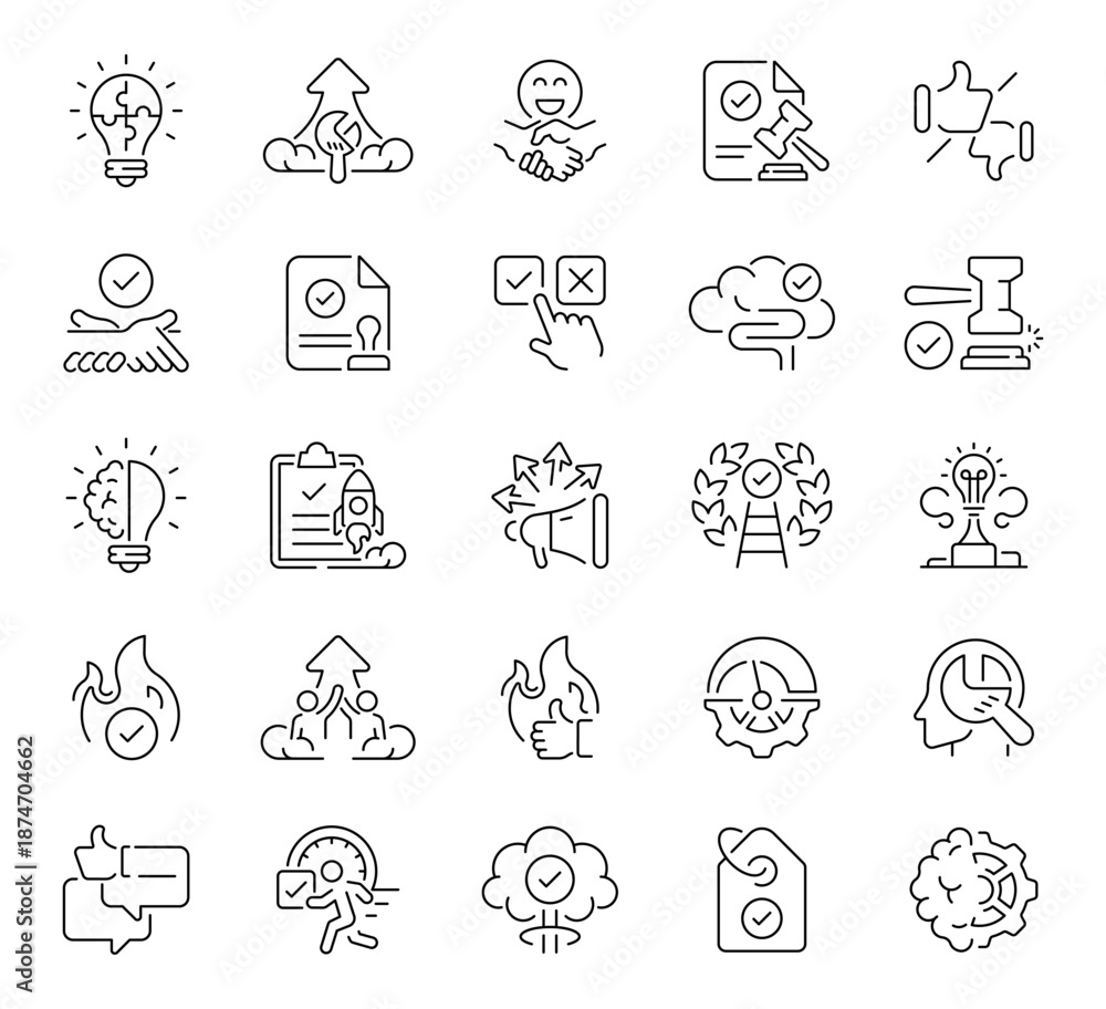 Fototapeta premium Decision making icons set. editable line icons, outline symbols for strategy and planning
