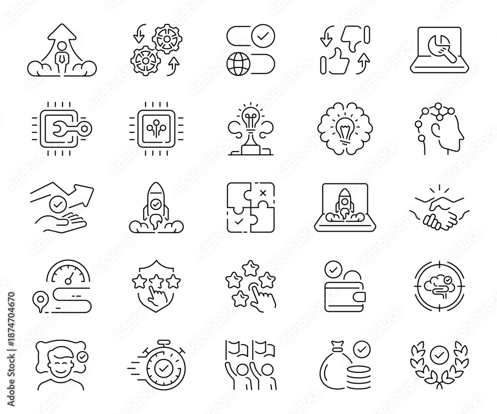Fototapeta premium Decision making icons set. editable line icons, outline symbols for strategy and planning