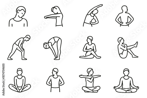 Shoulder morning icons stretch circles icon toe reach relaxed blade calf vector