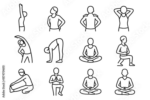 Upward icons stretch bend balance morning sway hip icon reset wrist deep