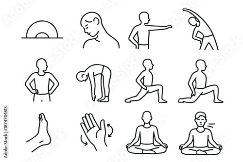 Rotation head mindful icon fold stretch toe morning icons lift moment vector