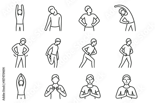 Lift rise stretch hip calf chest icons icon reach rib morning shoulder