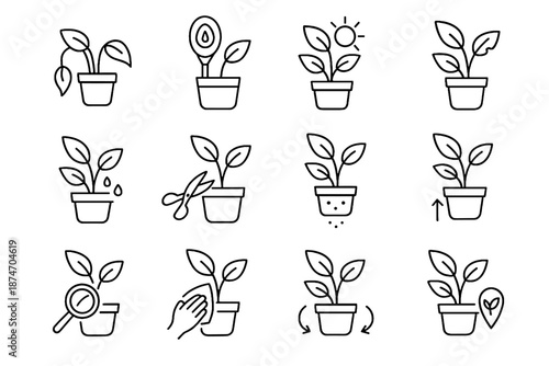 Vector reading care deficiency marker icon dehydration check moisture houseplant leaves sunlight