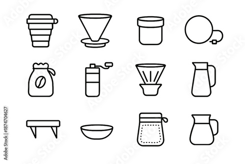 Coffee collapsible icon mini pouch tiny storage shelf vector home small filter