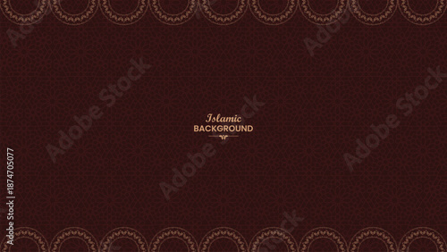 Elegant Islamic Ramadan Background Featuring Deep Maroon Tone and Golden Circular Ornament Frame, Symmetric Arabesque Geometry Pattern, Minimalist Luxury Style for Poster Banner Wallpaper
