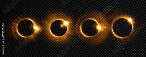 Halo ring light for golden gold sparkle and sun flare glow. Line effect beam for aureole aperture halo and flash background abstract. Halo radial dust for golden isolated ring and gold bright black.