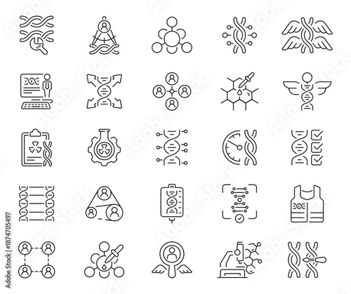 Genotype icons set: editable line icons, linear style dna and genome symbols